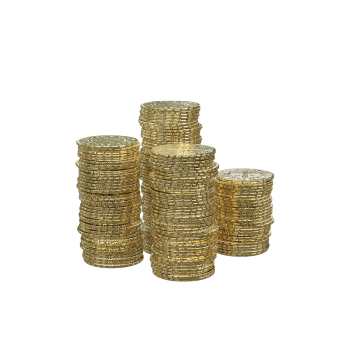 four stacks of gold coins