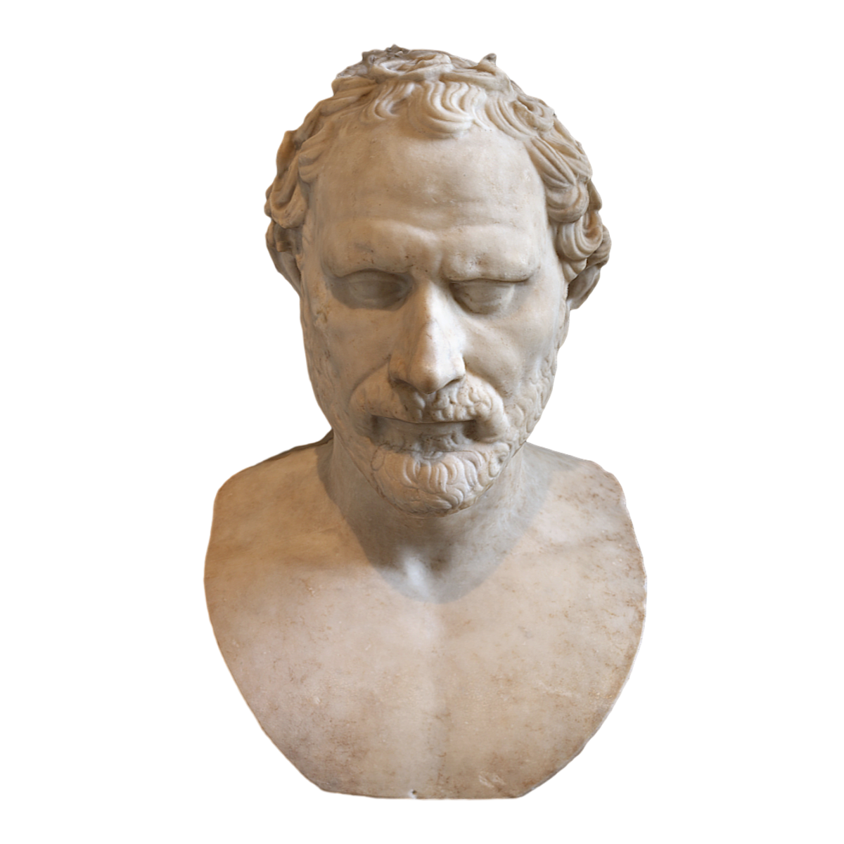 The bust of Demosthenes, a sculpture from the ancient Greek period in the 3rd century BC