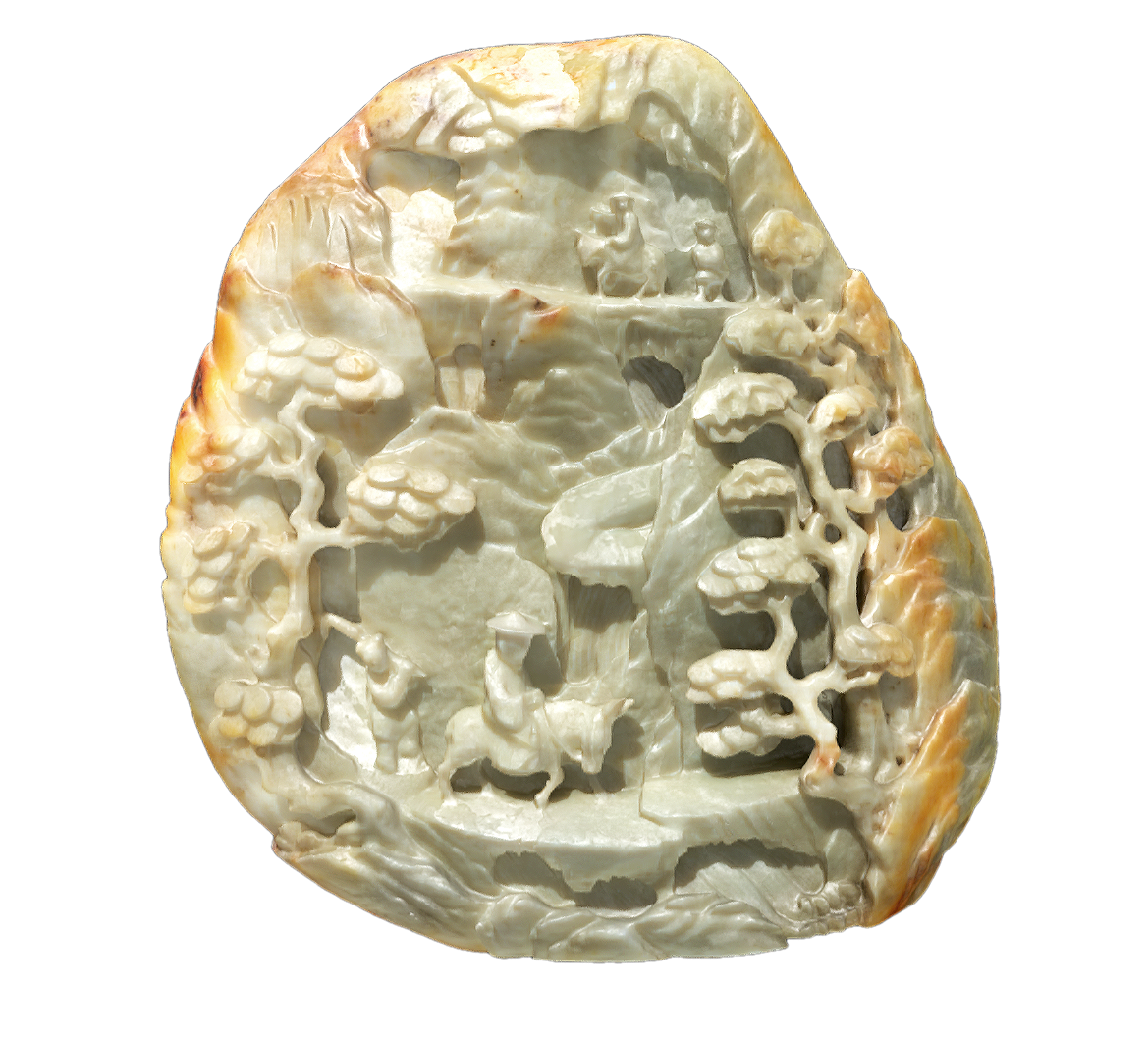 Qing Dynasty Jade Carving Autumn Mountain Traveler