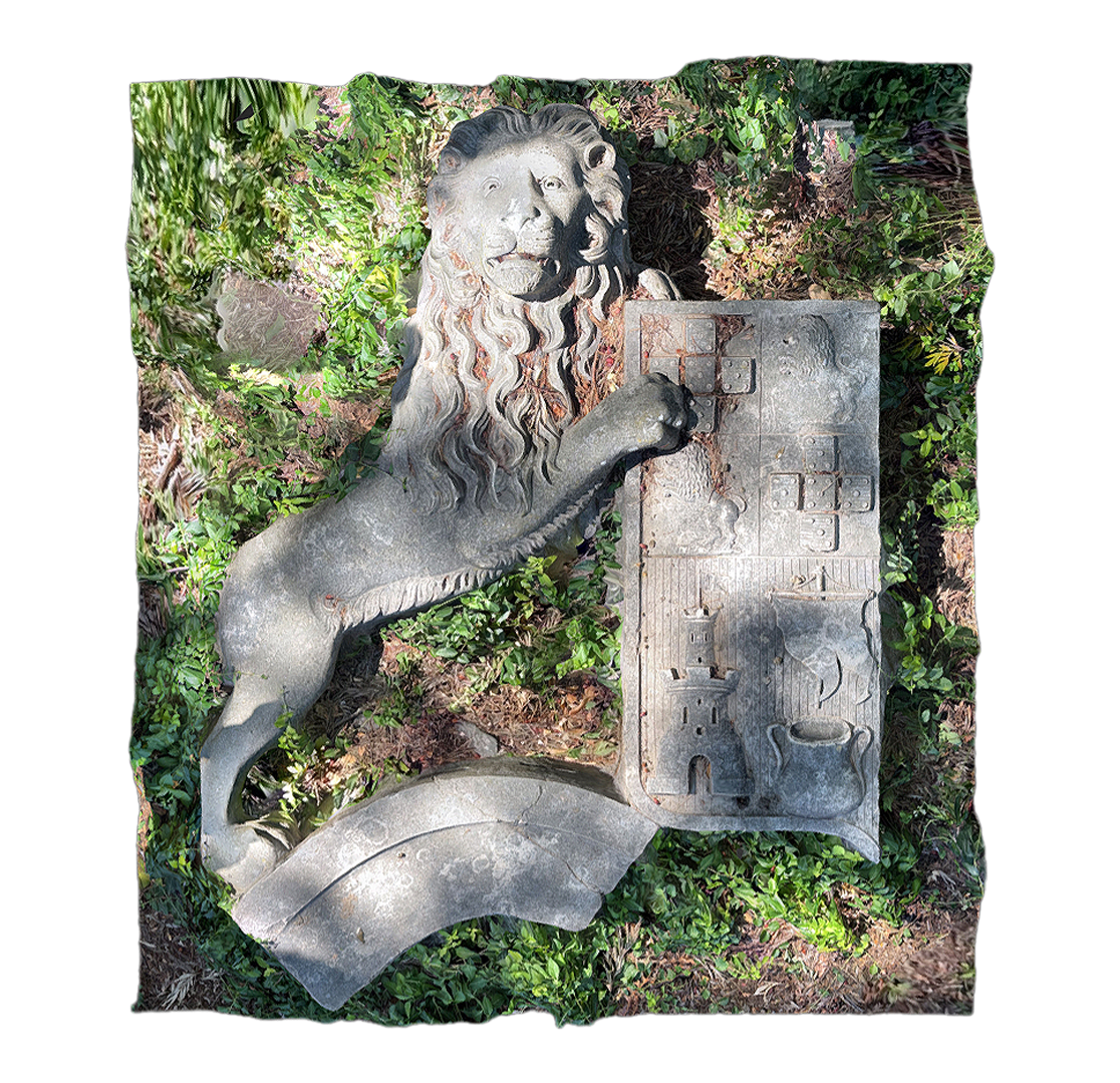 Left half of the damaged lion statue