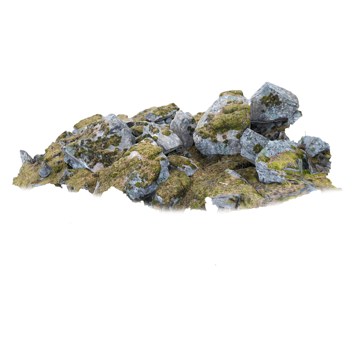 A rock pile covered in moss