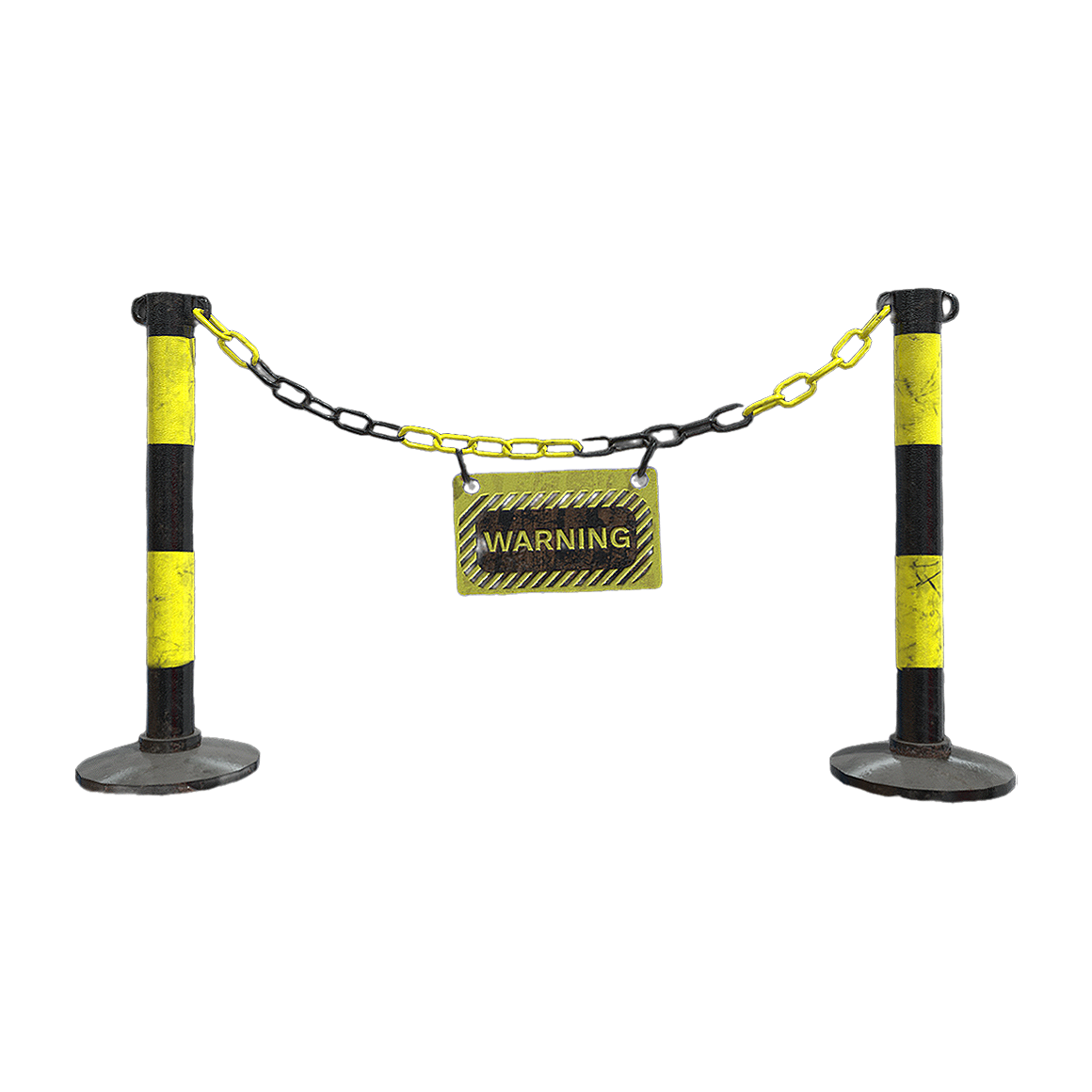 Yellow safety iron chain fence pole