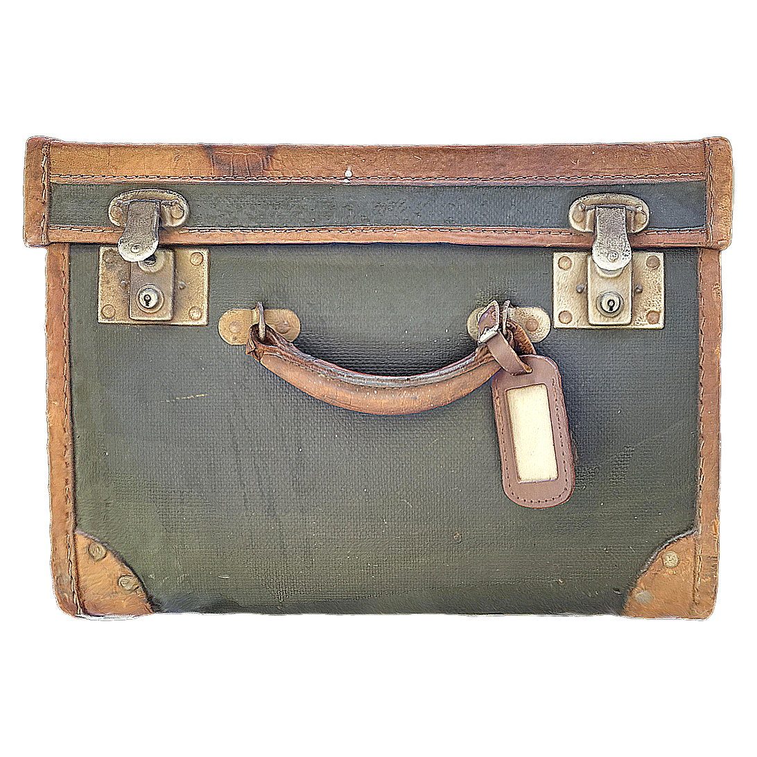 Old style leather travel suitcase