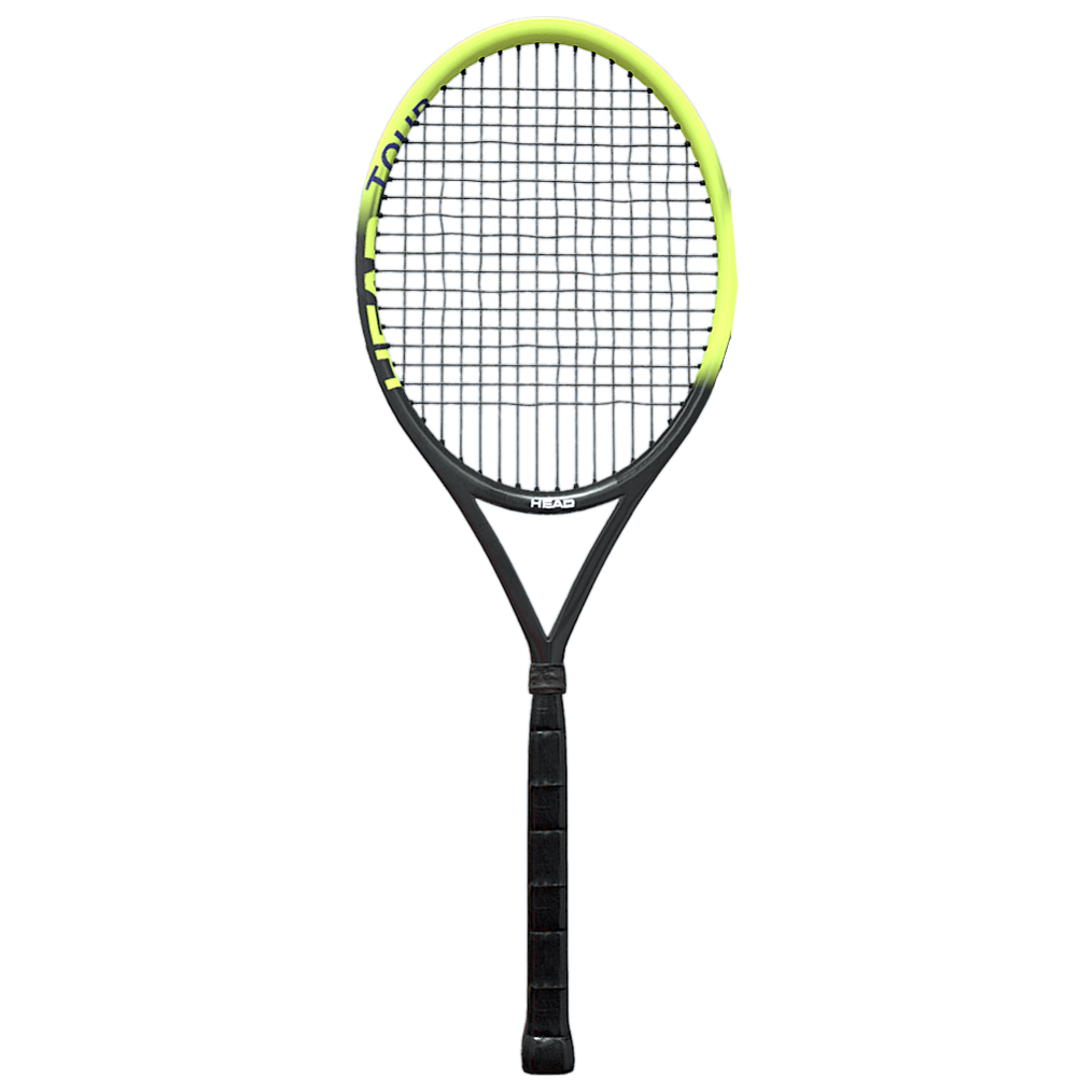 Black and yellow tennis racket for competition