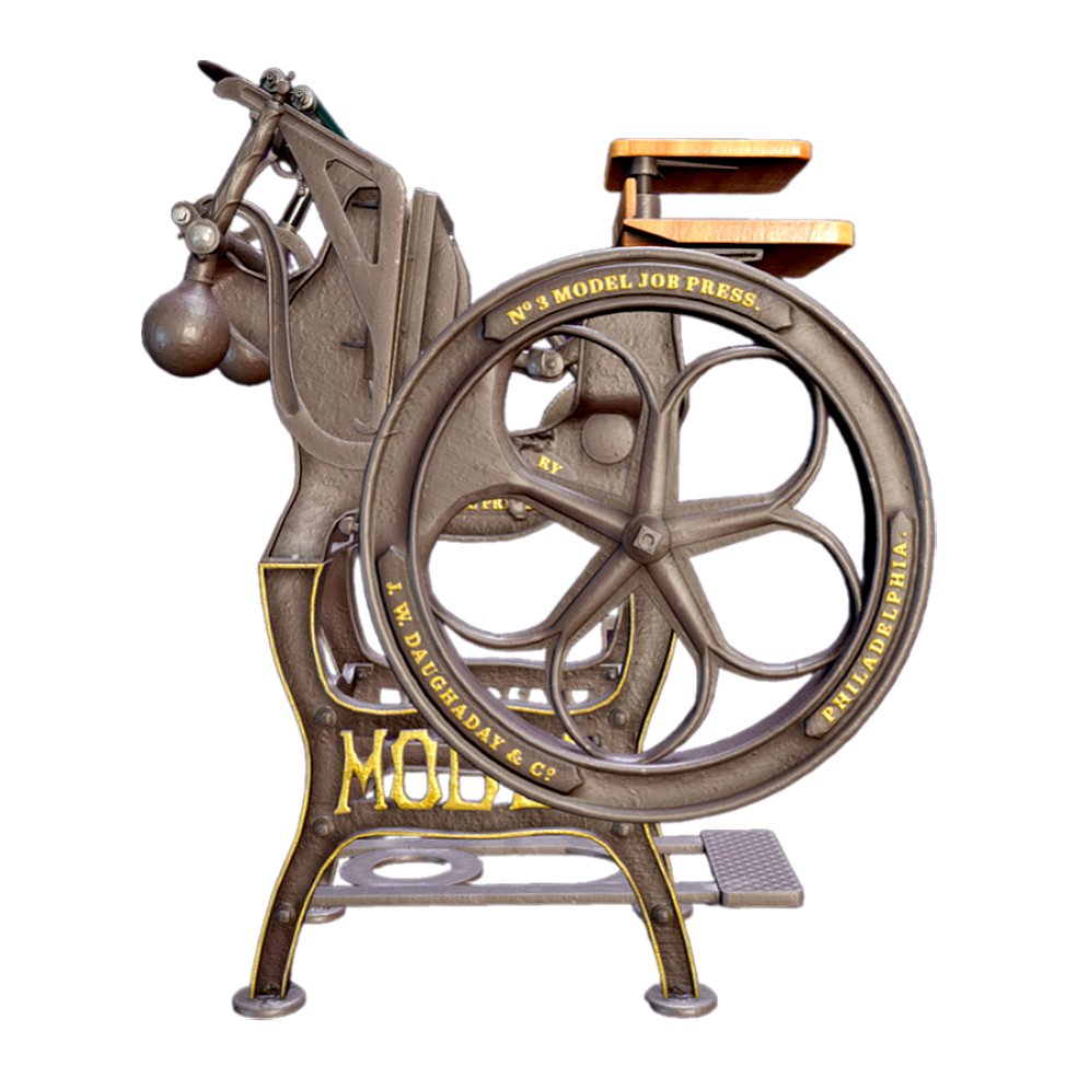Flat press printing machine in motion (mechanical 3D animation)