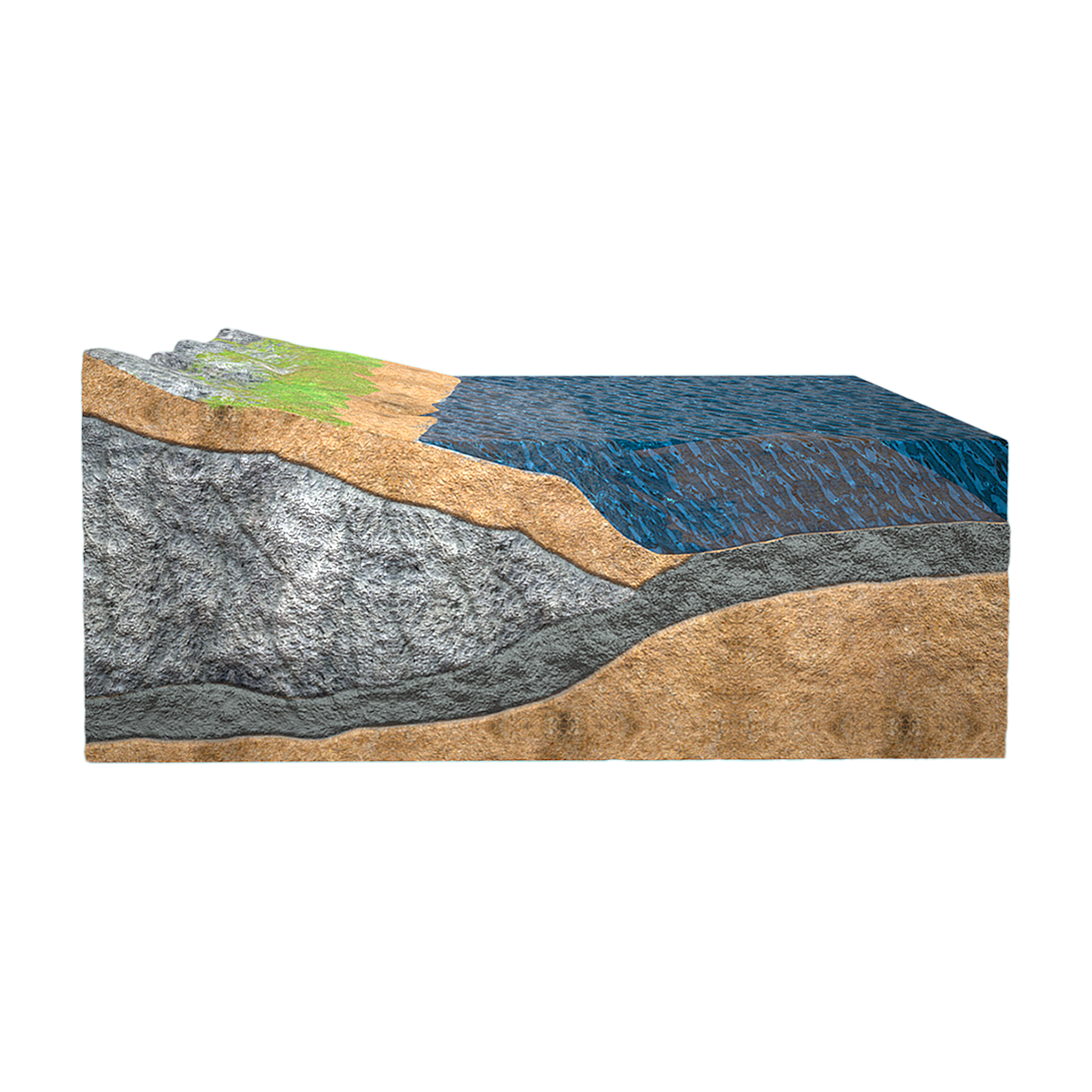 Passive continental margin (3D model of geomorphic structure)