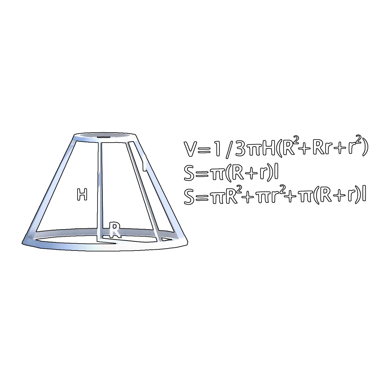 Calculation formula for the volume of a circular cone (3D schematic diagram of the calculation formula)