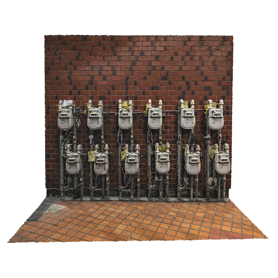Gas meter on Japanese street view wall (3D scanned street view)