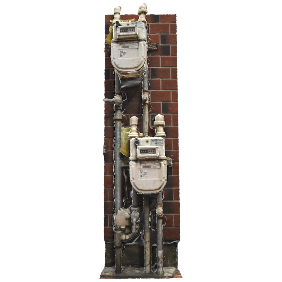 Gas meter on the wall (3D scanned street view)