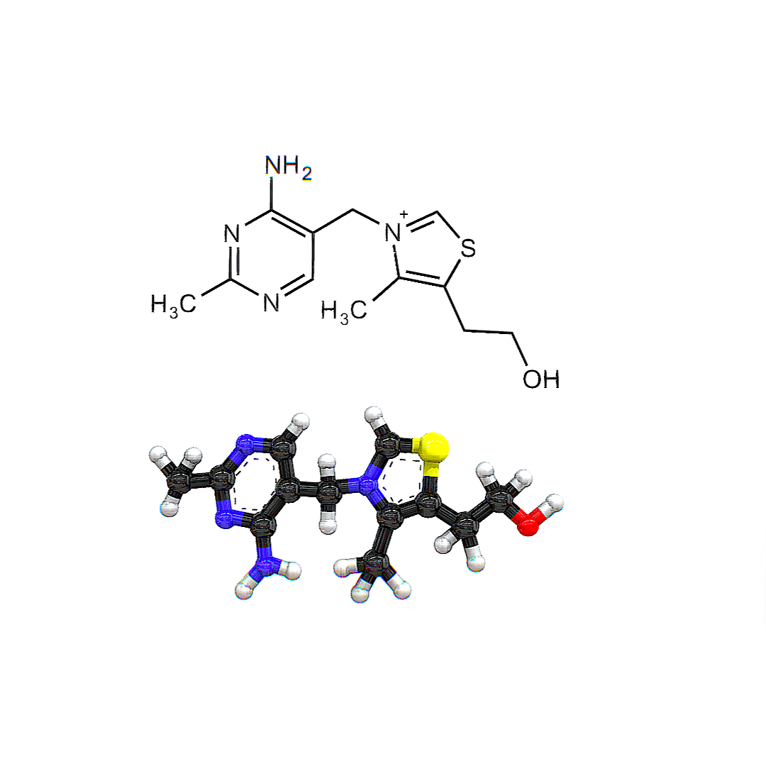 Chemical formula of vitamin B1 (molecular structure 3D schematic diagram)