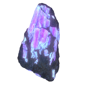 Blue crystal mineral under ultraviolet irradiation