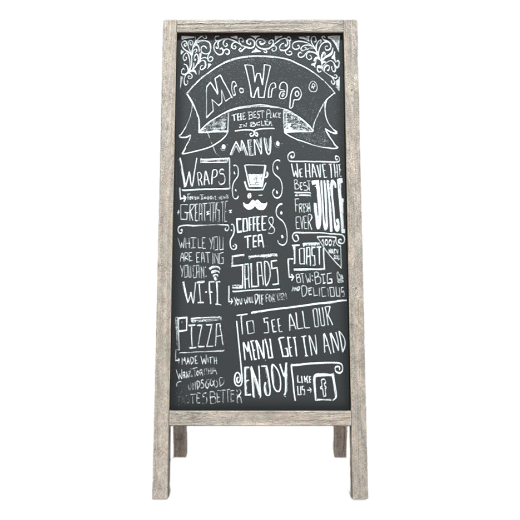 European-style fast food restaurant vertical blackboard sign