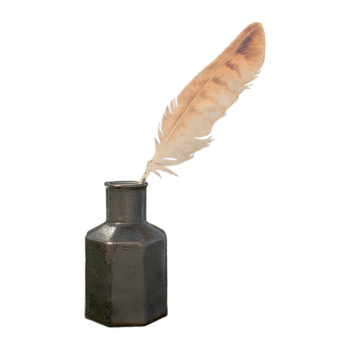 Quill pen with ink bottle