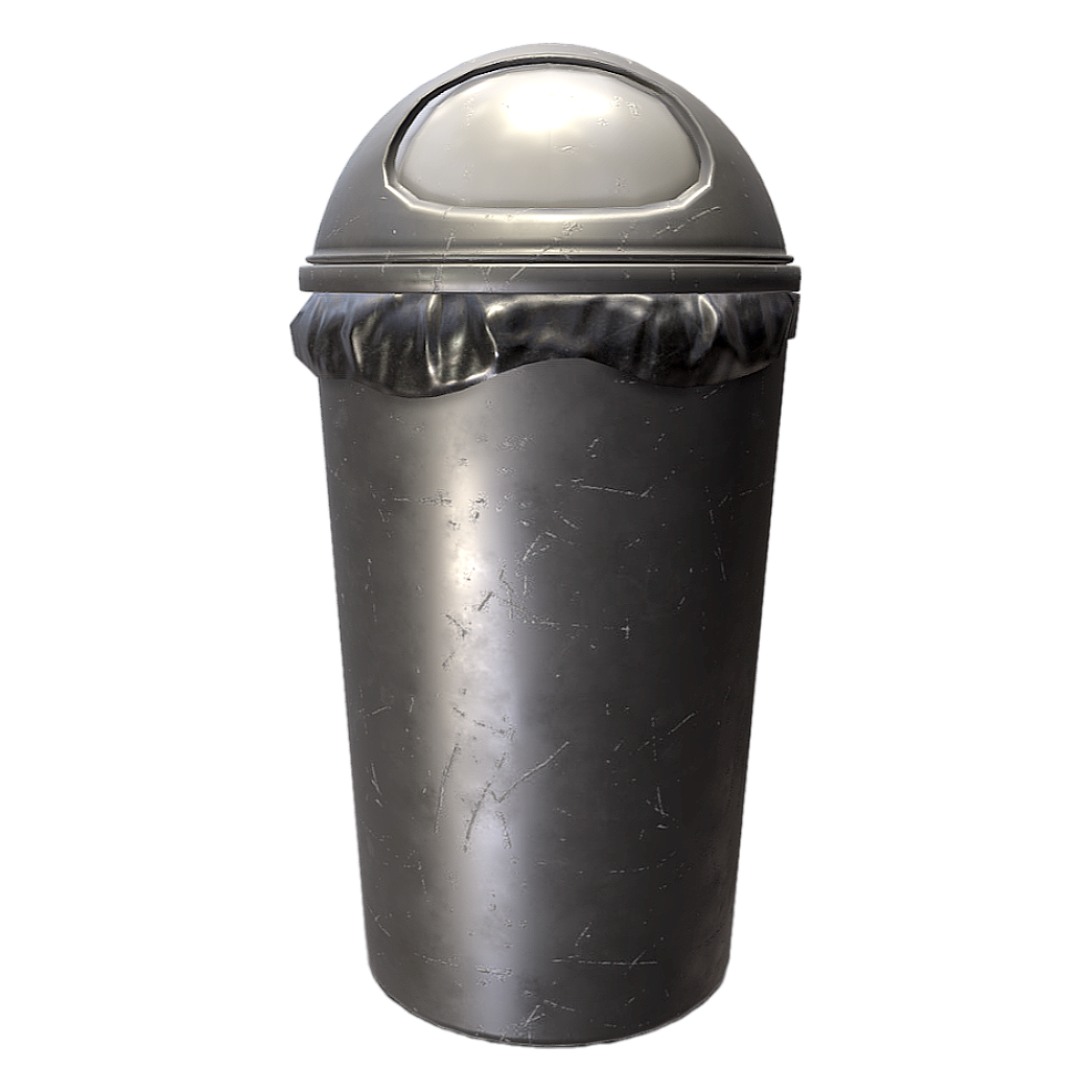 Black round lid trash can