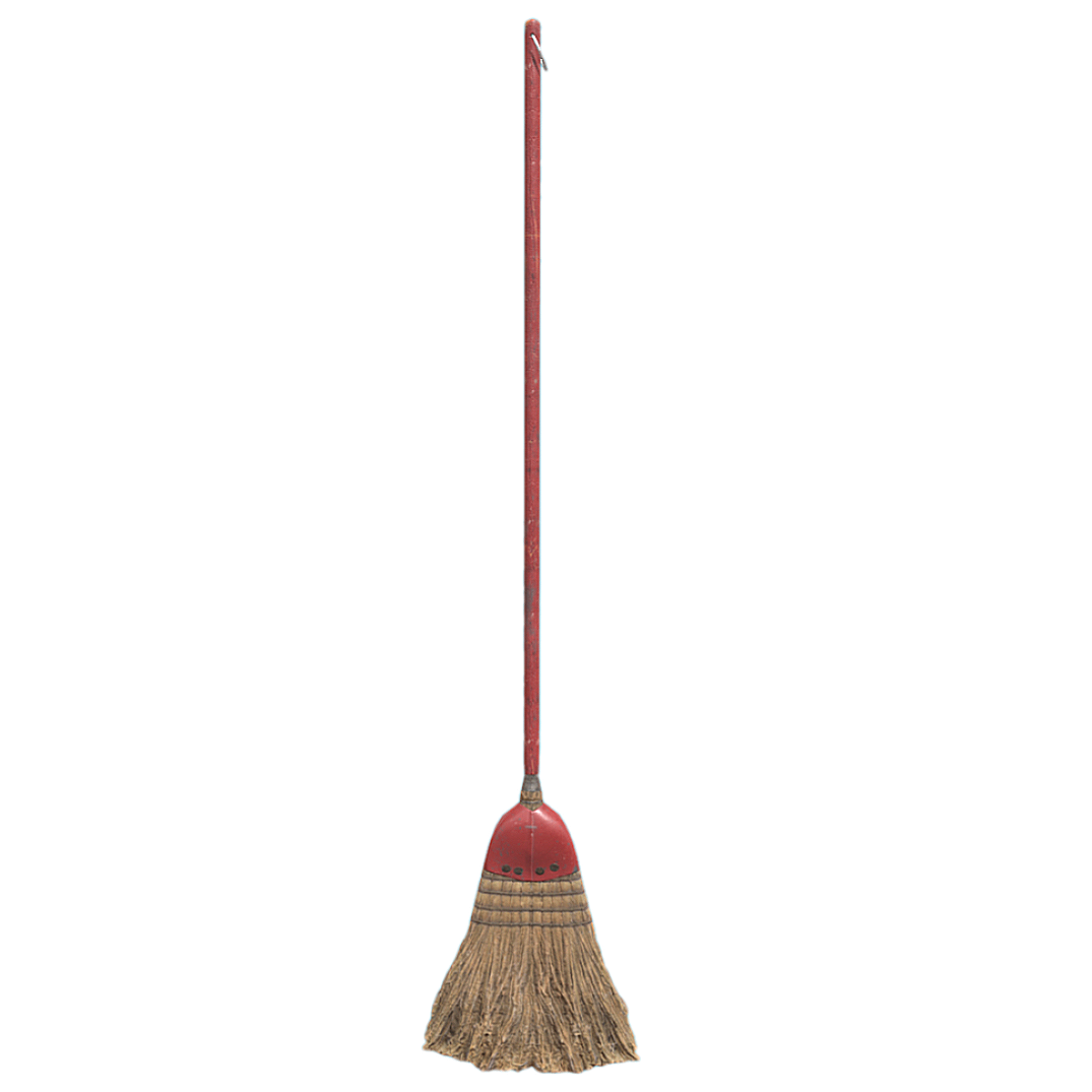 Old-fashioned red lacquered wool broom with wooden handle