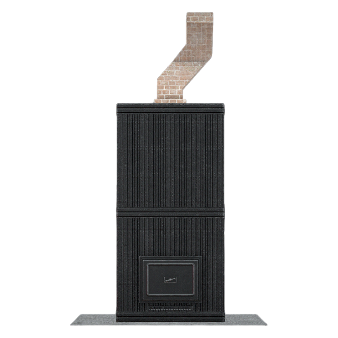 Black stone brick indoor fireplace