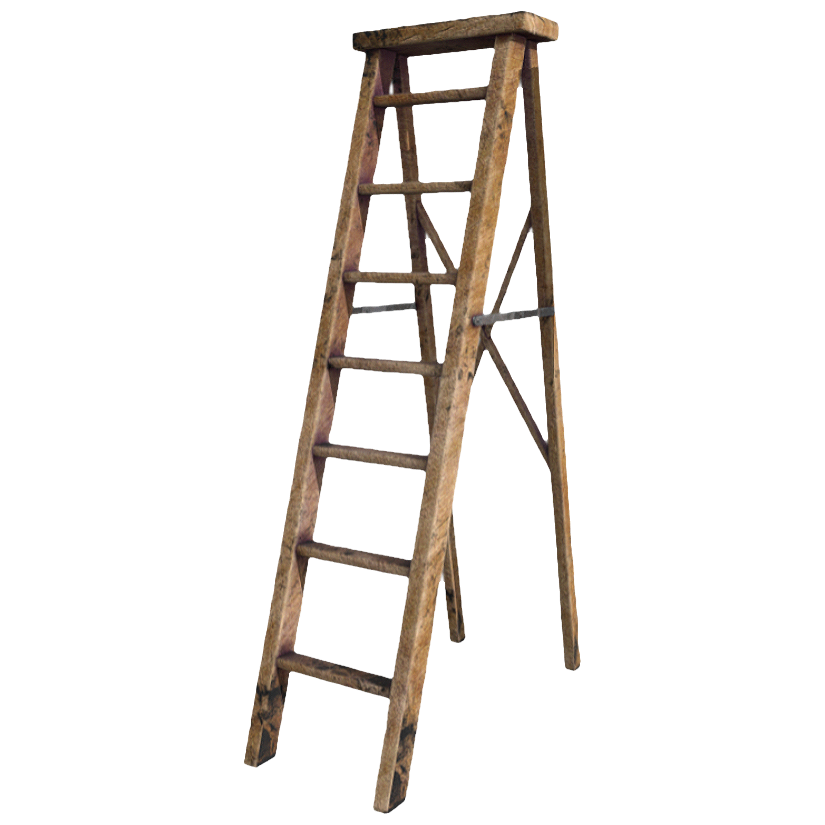 Old-fashioned household folding wooden ladder