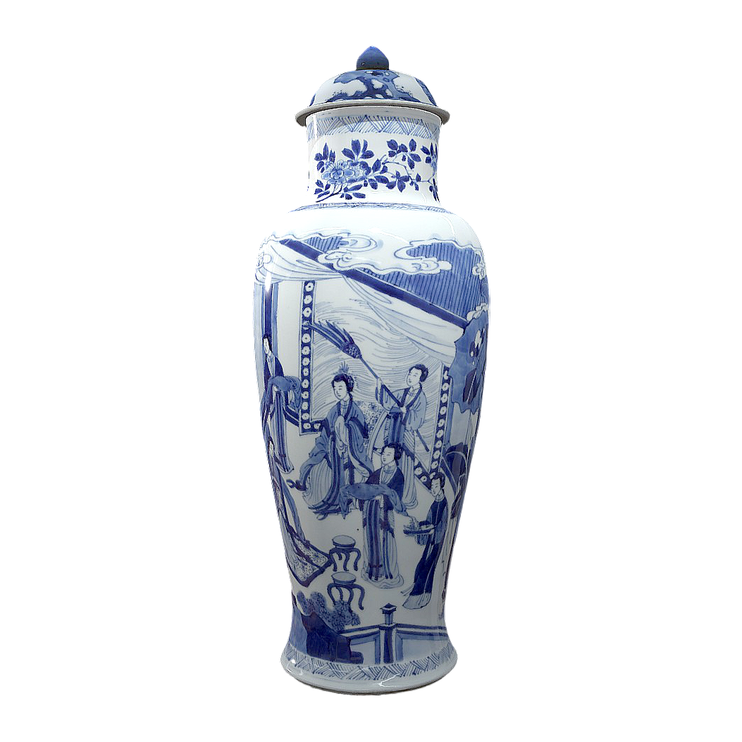 Jingdezhen Blue and White Porcelain Mallet Vase with Lid