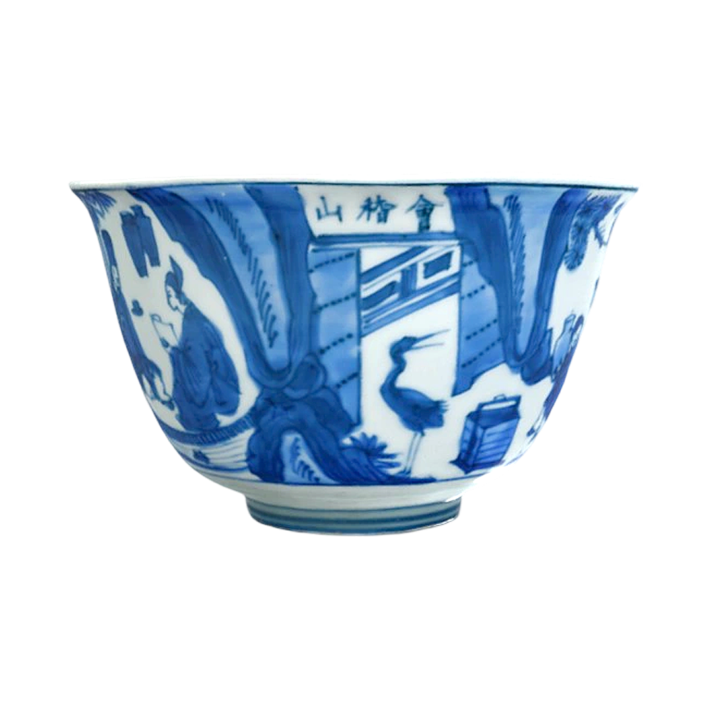 Ming Dynasty Cultural Relics Orchid Pavilion Blue and White Porcelain Bowl