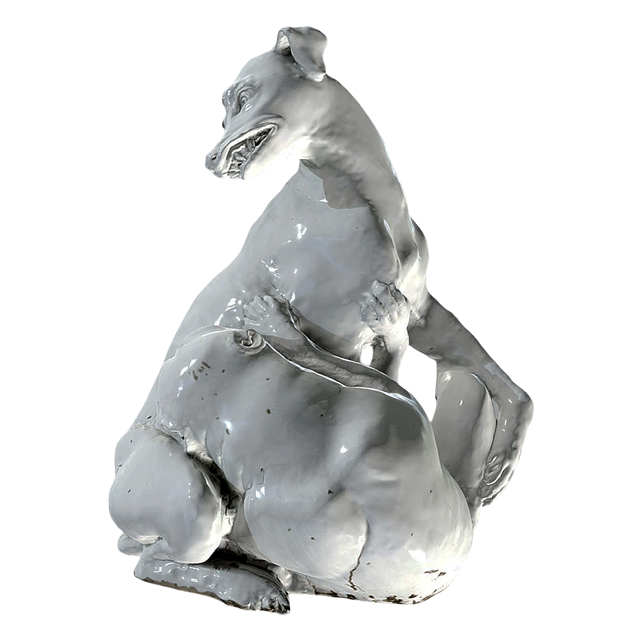 Eighteenth-century European porcelain greyhound fights bulldog