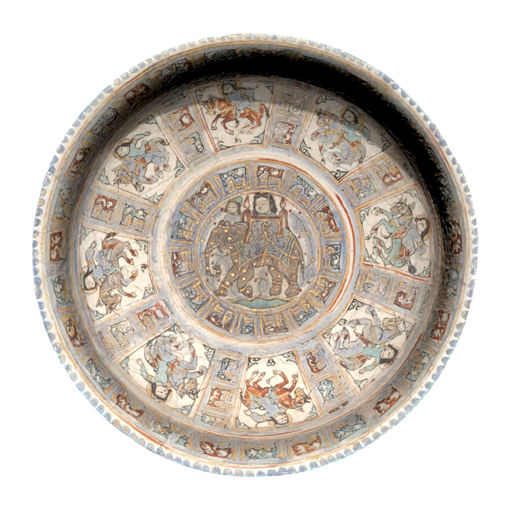 Iranian cultural heritage Minai pottery depicting bowls of a woman riding an elephant