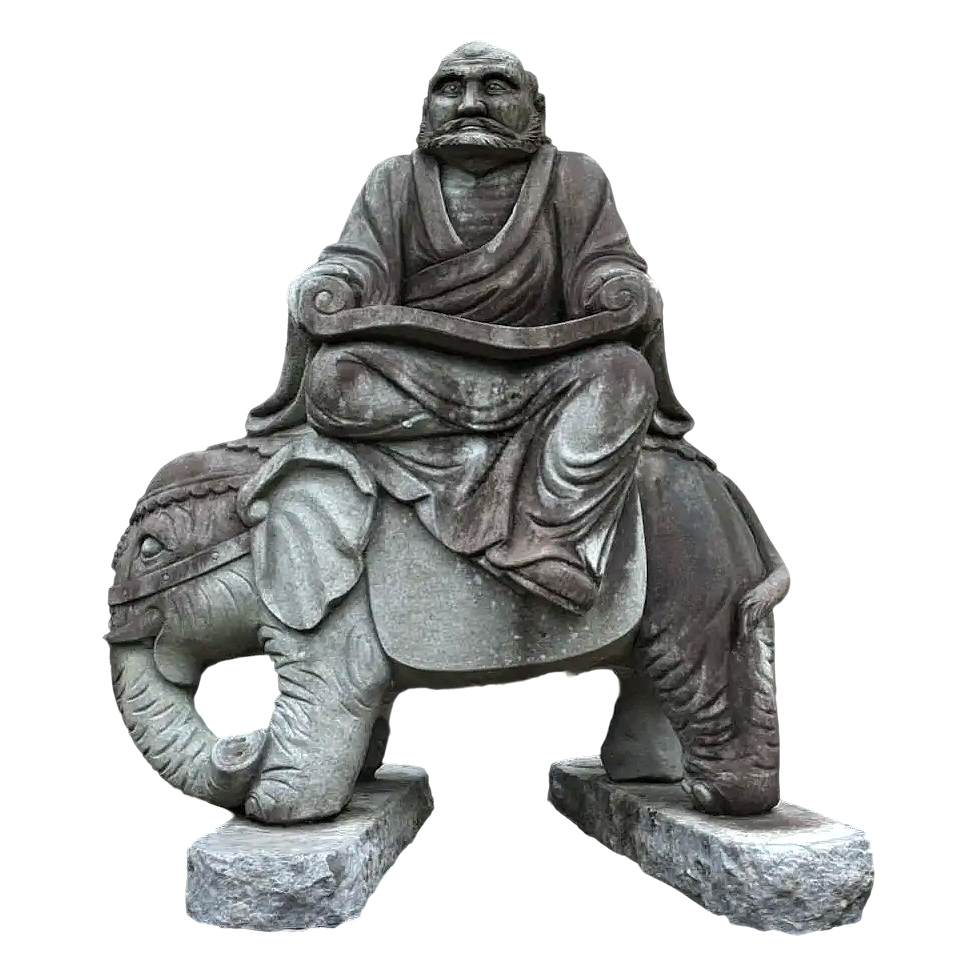 Japanese cultural heritage monks sitting on elephants