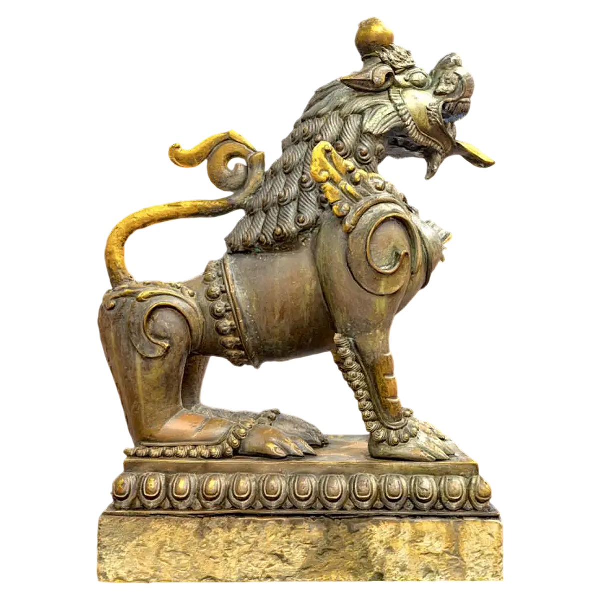 Statue in Duba Square, Bhaktapur, Nepal Bronze Lion in Front of Shiva Temple