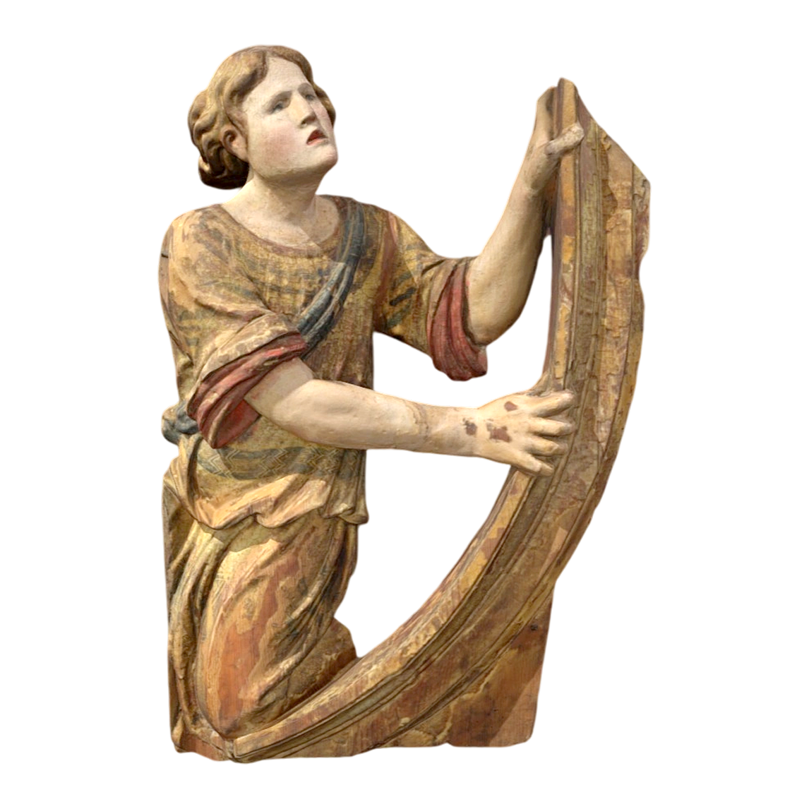 Woman supported by wood carving in the church of Guadalajara Harare, Spain