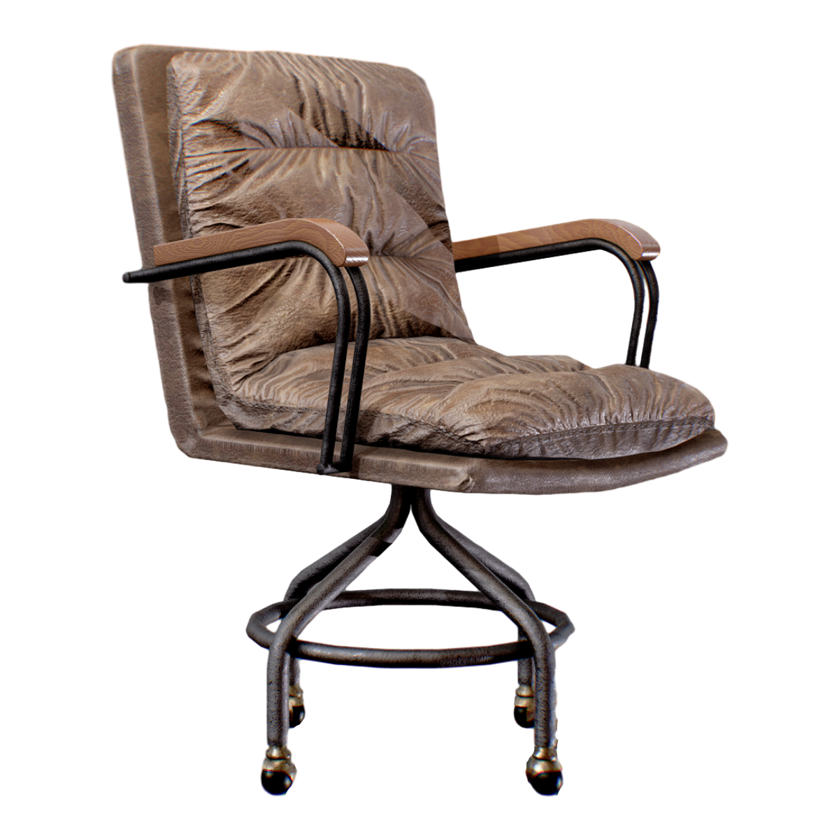 Rotatable pleated leather office chair on wheels