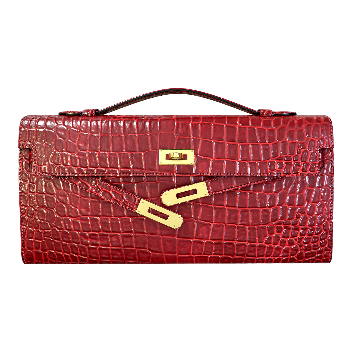 Hermes Women's Bag Red Crocodile Leather Wallet Hermes Kelly Cut
