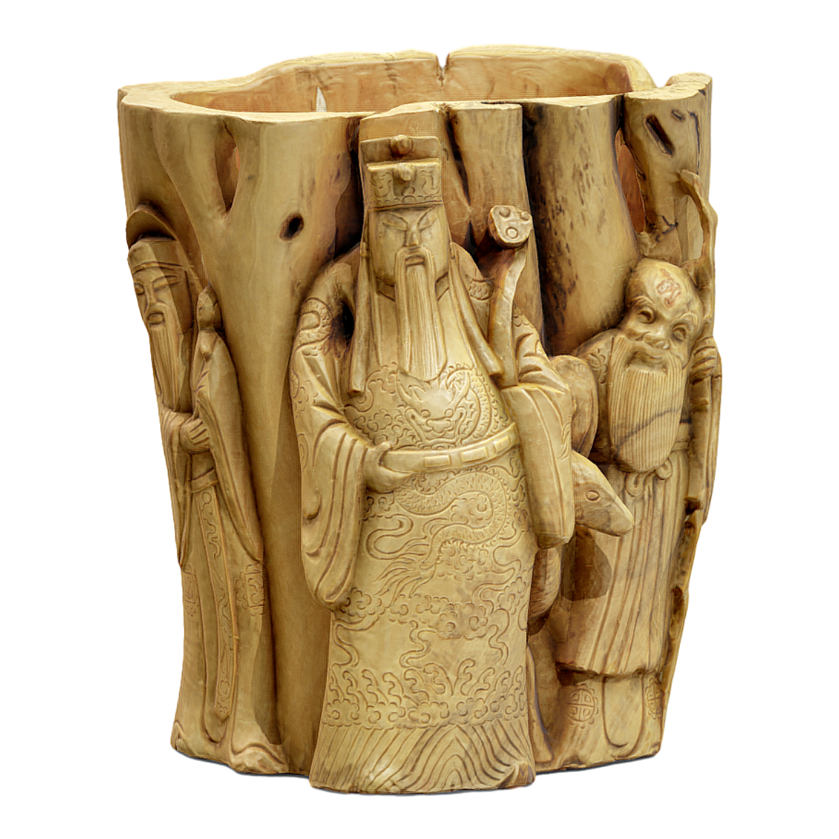 Fortune, Fortune, Longevity, and Three Stars (Yellow Peach Woodcarving) Fortune, Fortune, Longevity, and Three Stars (Yellow Peach Woodcarving)