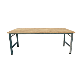 Metal folding table with wooden countertop