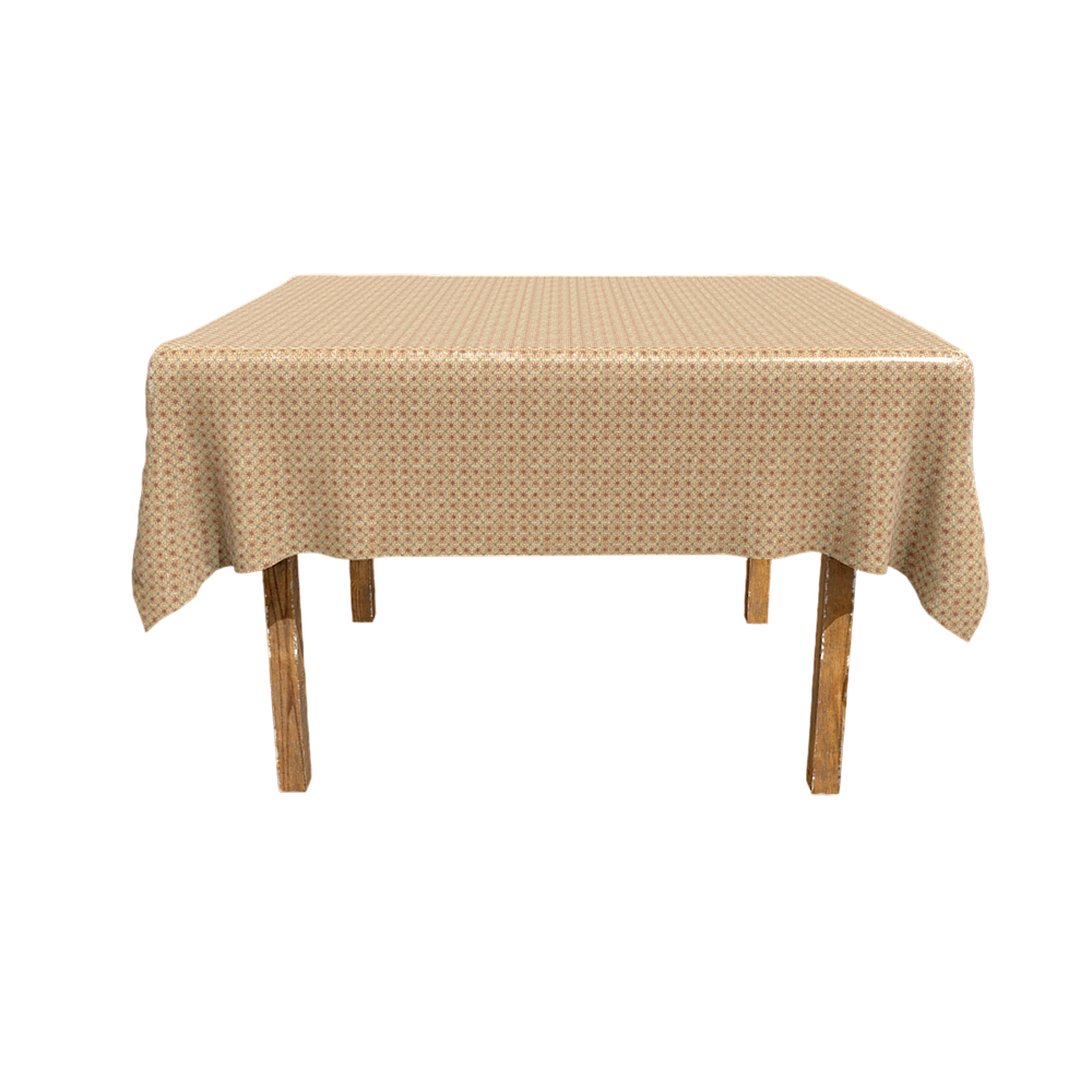 a table covered with a tablecloth