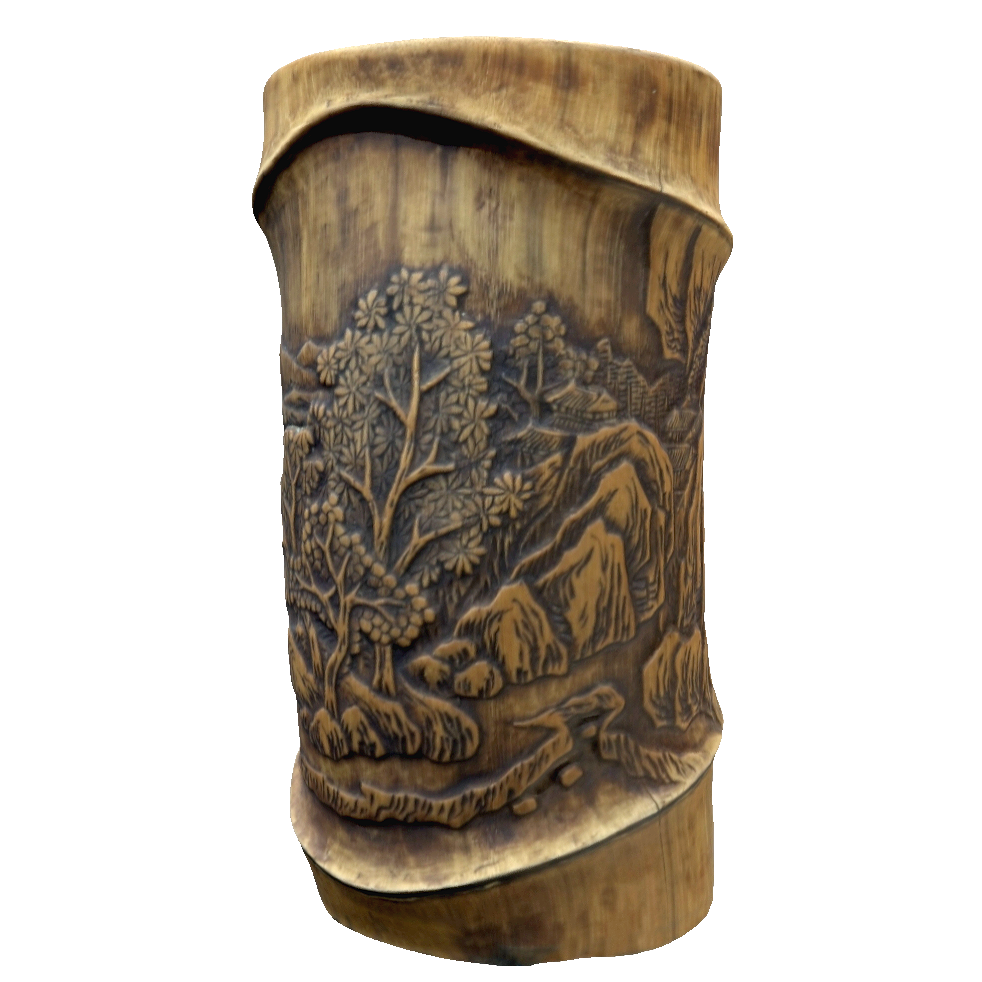 The relief bamboo tube of "Wen Cai Feng Liu"