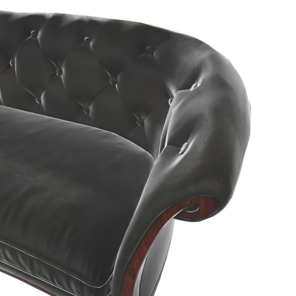 American Sofa 3D Model Retro Genuine Leather Black Three Seat Sofa AR Model