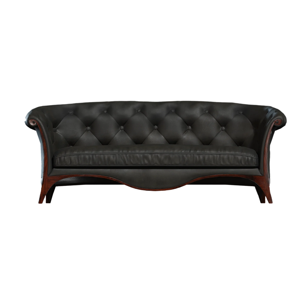 American Sofa 3D Model Retro Genuine Leather Black Three Seat Sofa AR Model