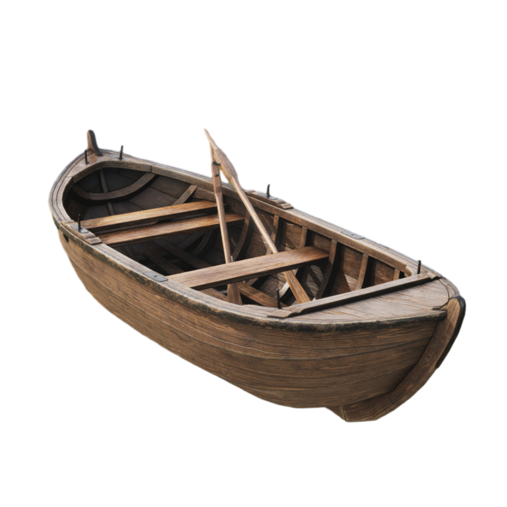 Single wooden boat small canoe 3D model