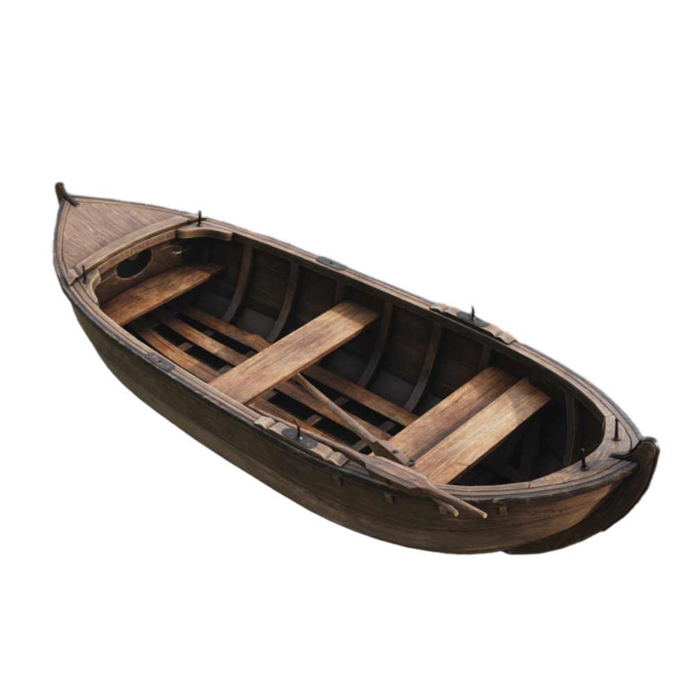 Single wooden boat small canoe 3D model