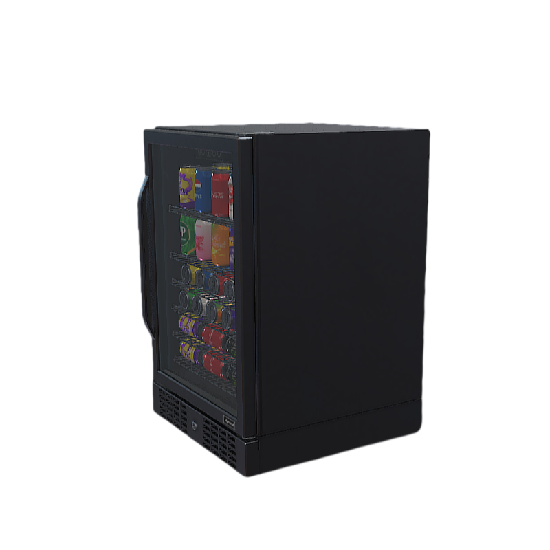 Black small refrigerator filled with drinks 3D model
