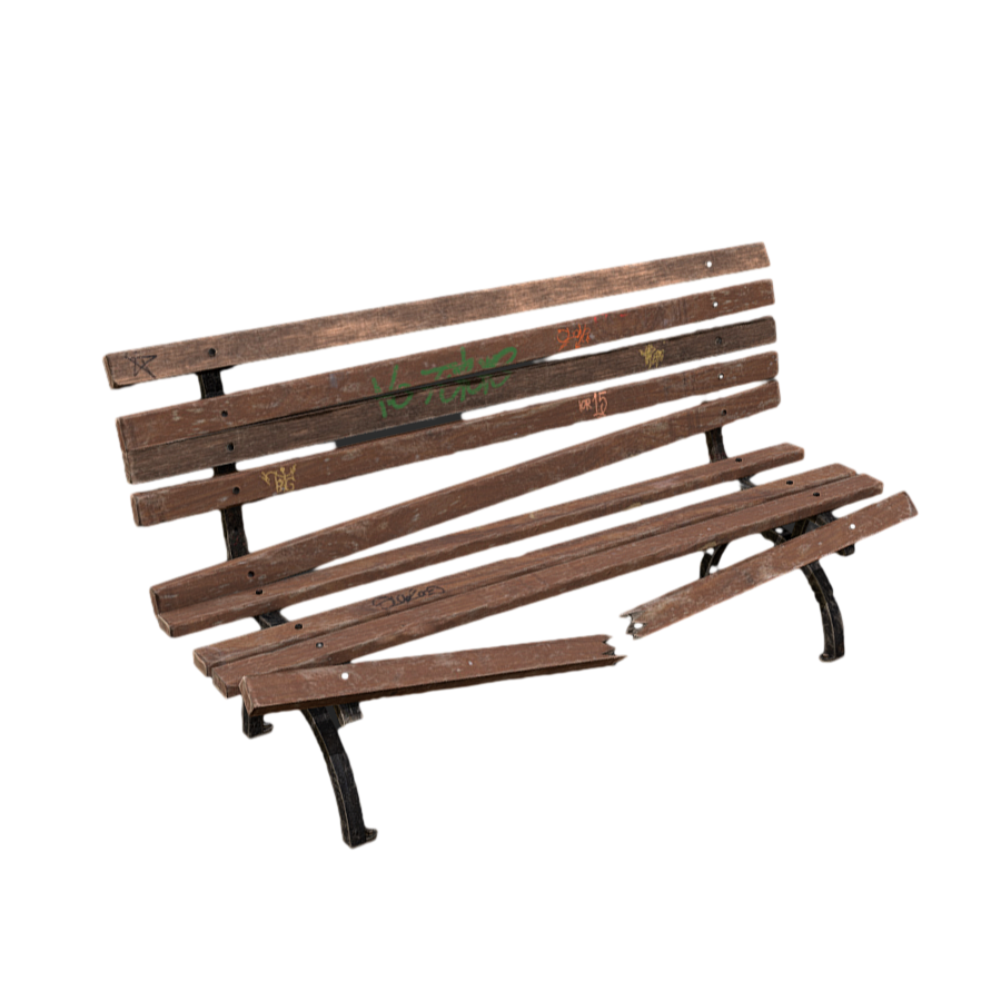 3D Model of a Damaged Bench Full of Graffiti in the Park