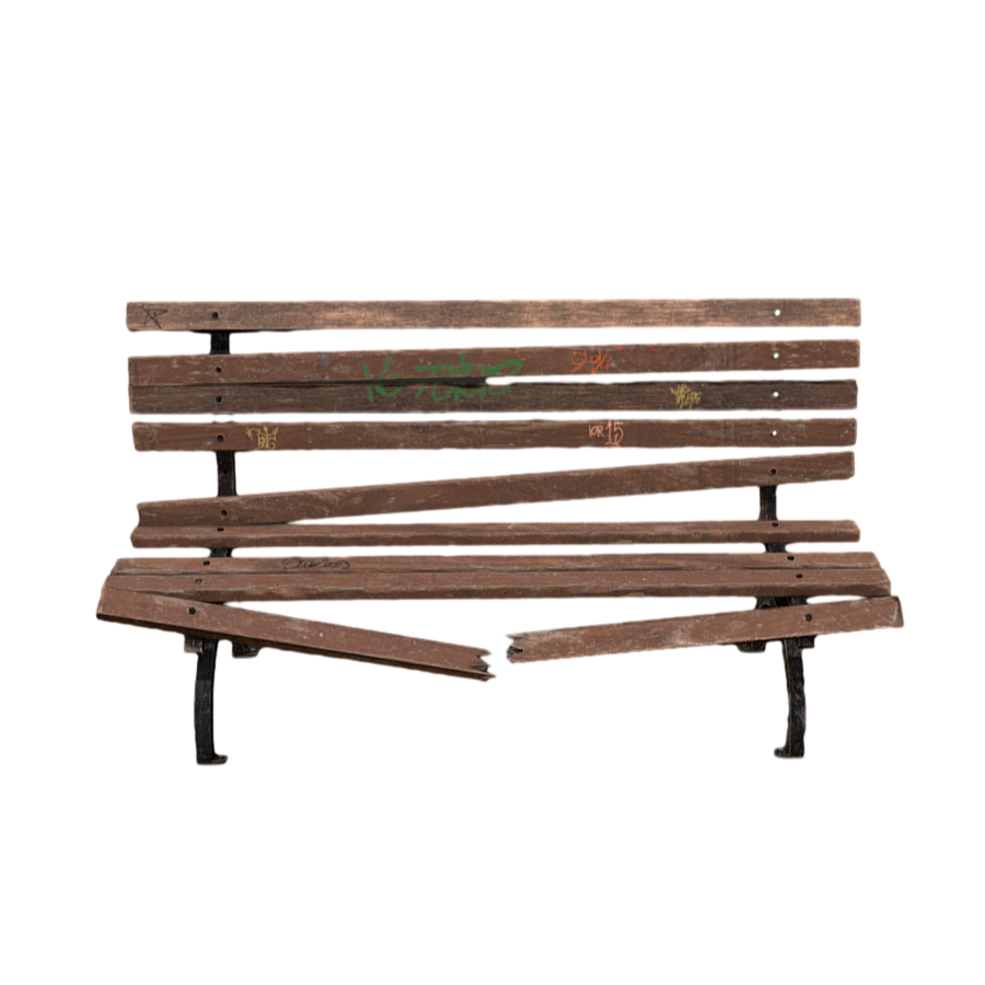 3D Model of a Damaged Bench Full of Graffiti in the Park