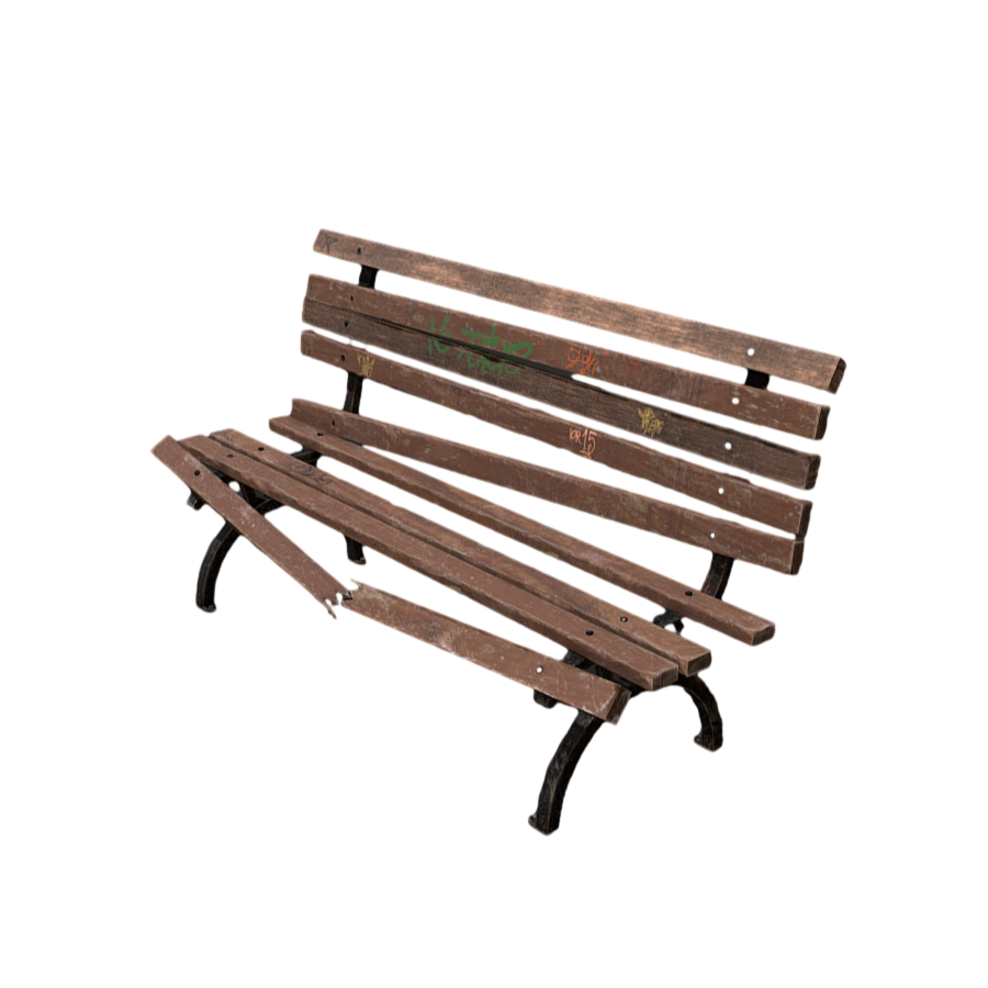 3D Model of a Damaged Bench Full of Graffiti in the Park