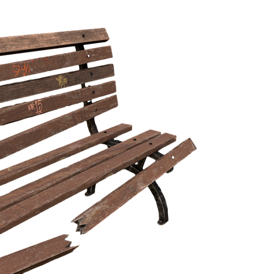 3D Model of a Damaged Bench Full of Graffiti in the Park