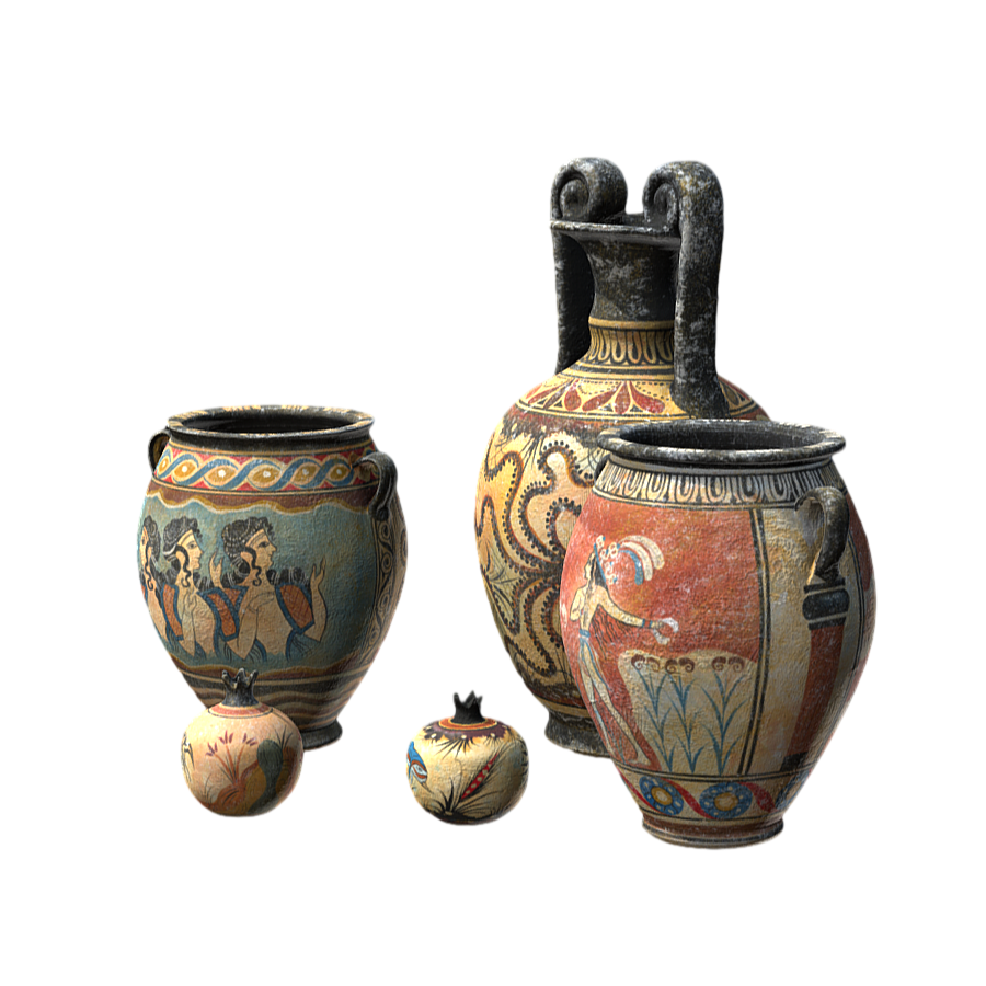 A group of pottery 3D models of the Cretan civilization