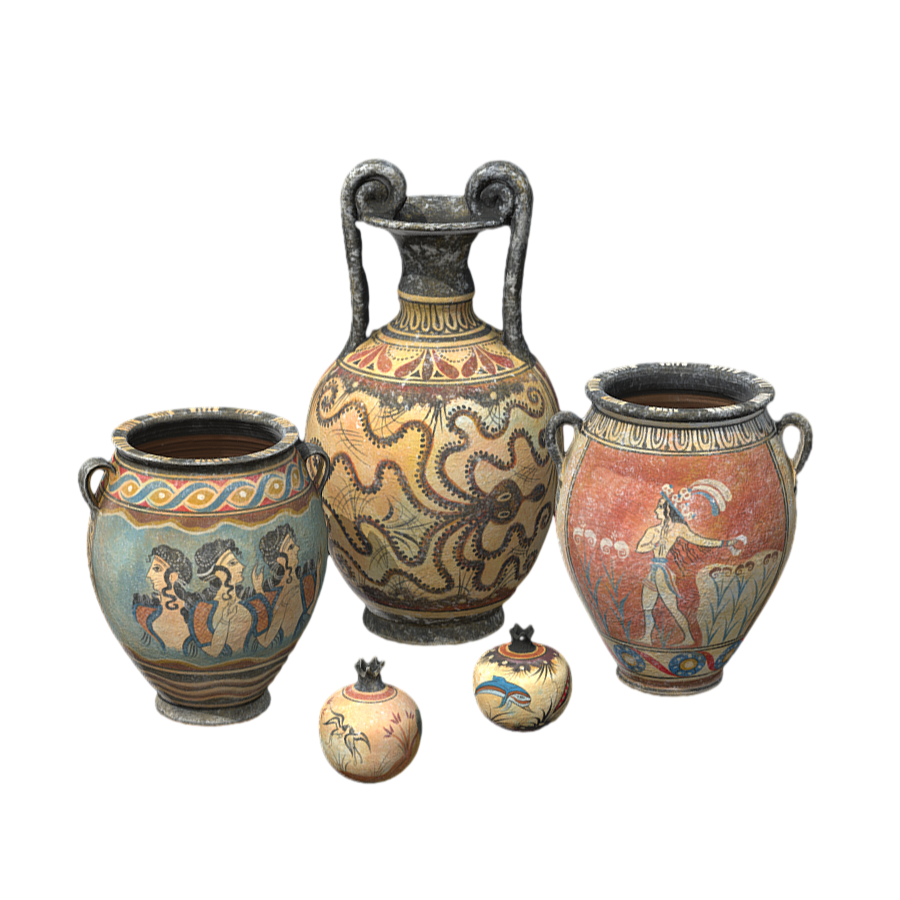 A group of pottery 3D models of the Cretan civilization