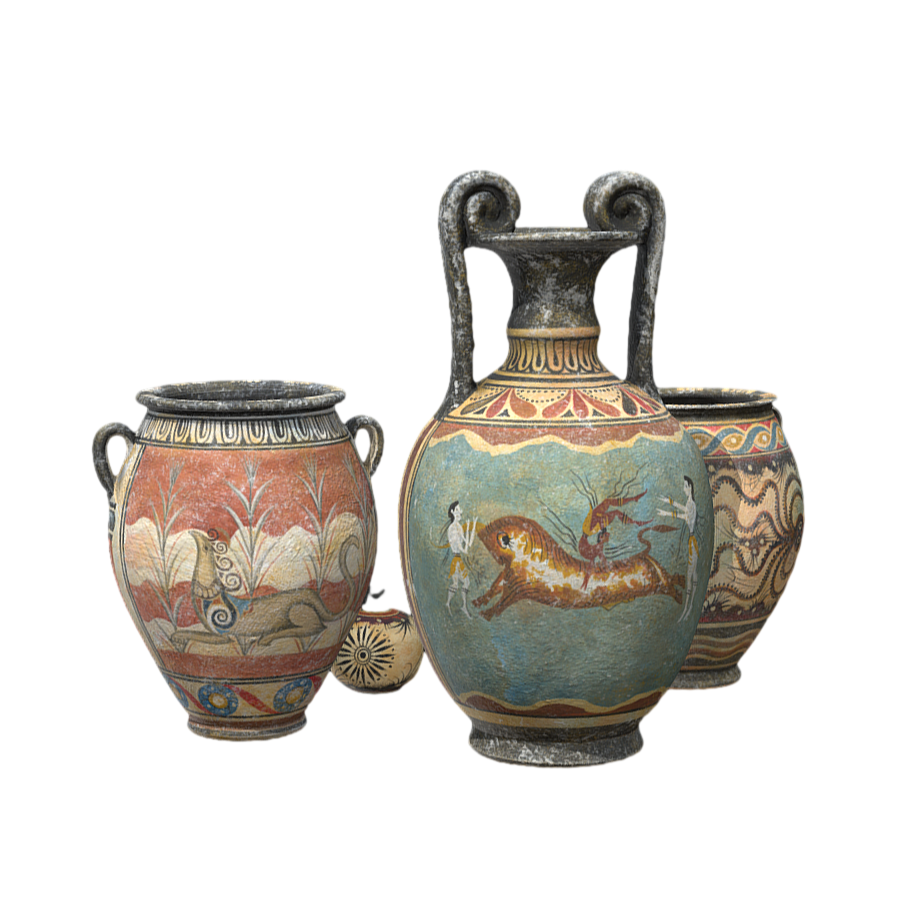 A group of pottery 3D models of the Cretan civilization