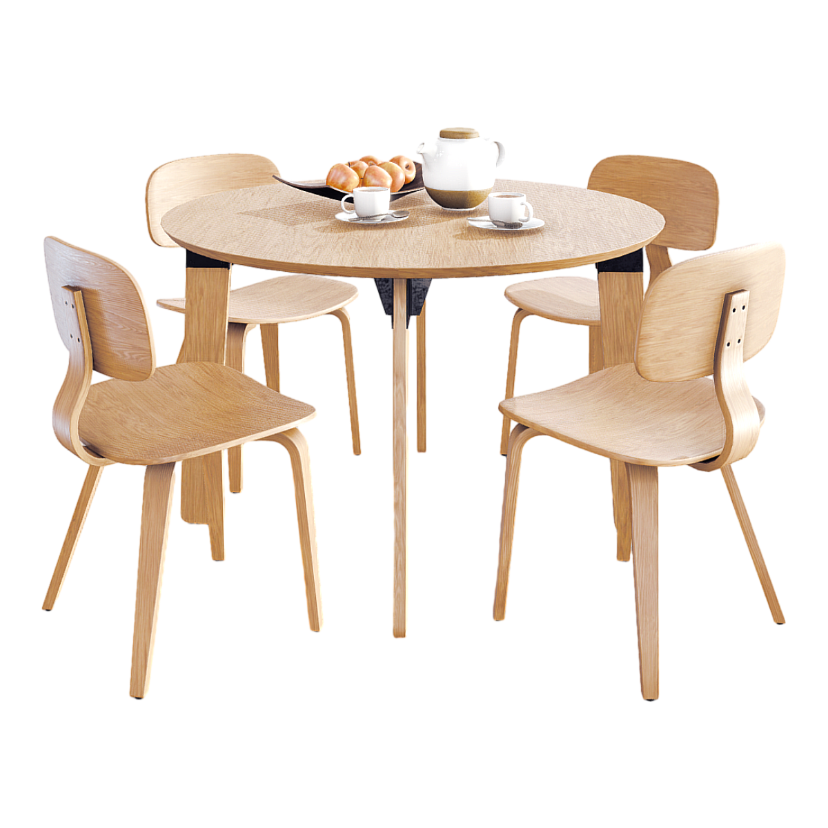 Modern Solid Wood Dining Table Chair Combination 3D Model