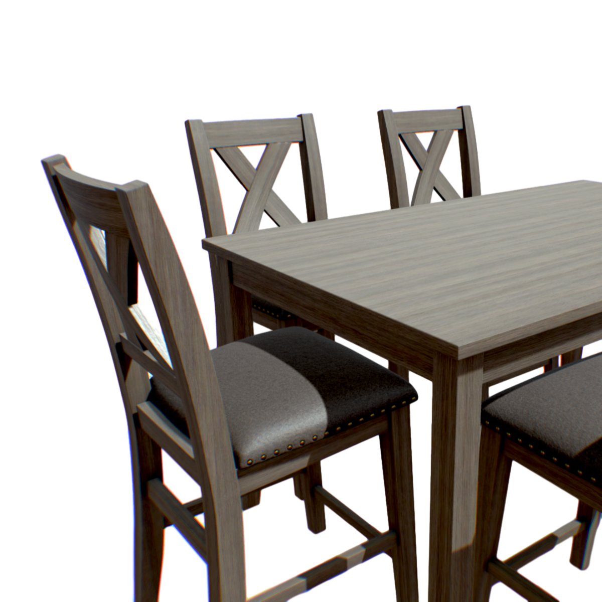 Grey solid wood dining table combination 3D model