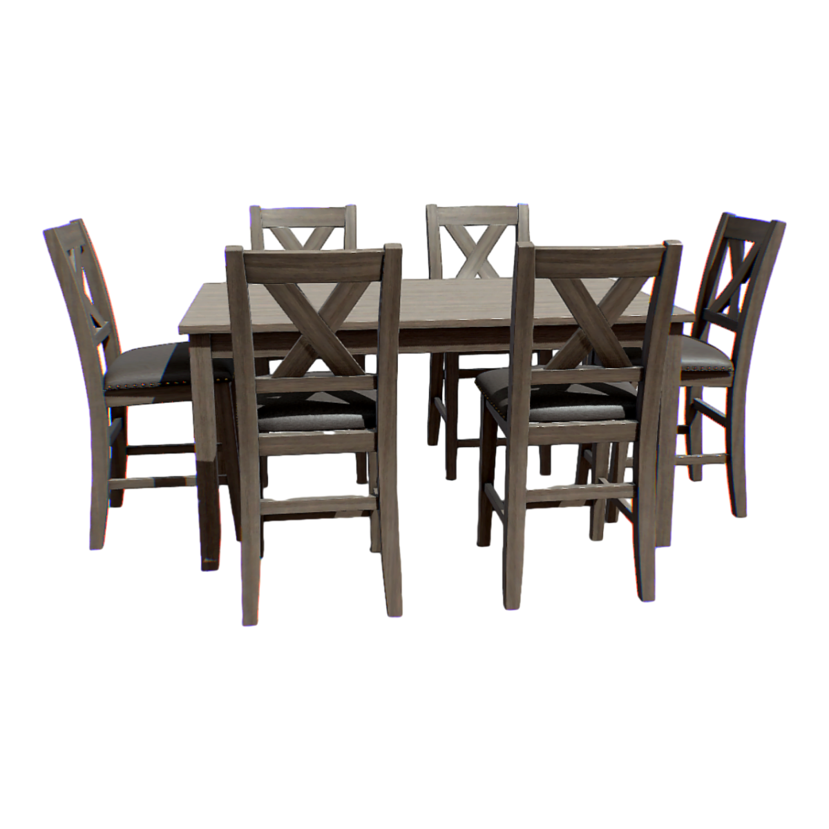 Grey solid wood dining table combination 3D model