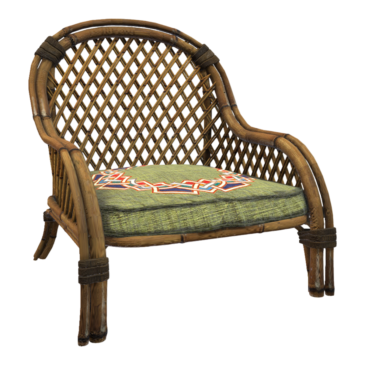 Vintage Long Green Rattan Handmade Leisure Chair Rattan Chair